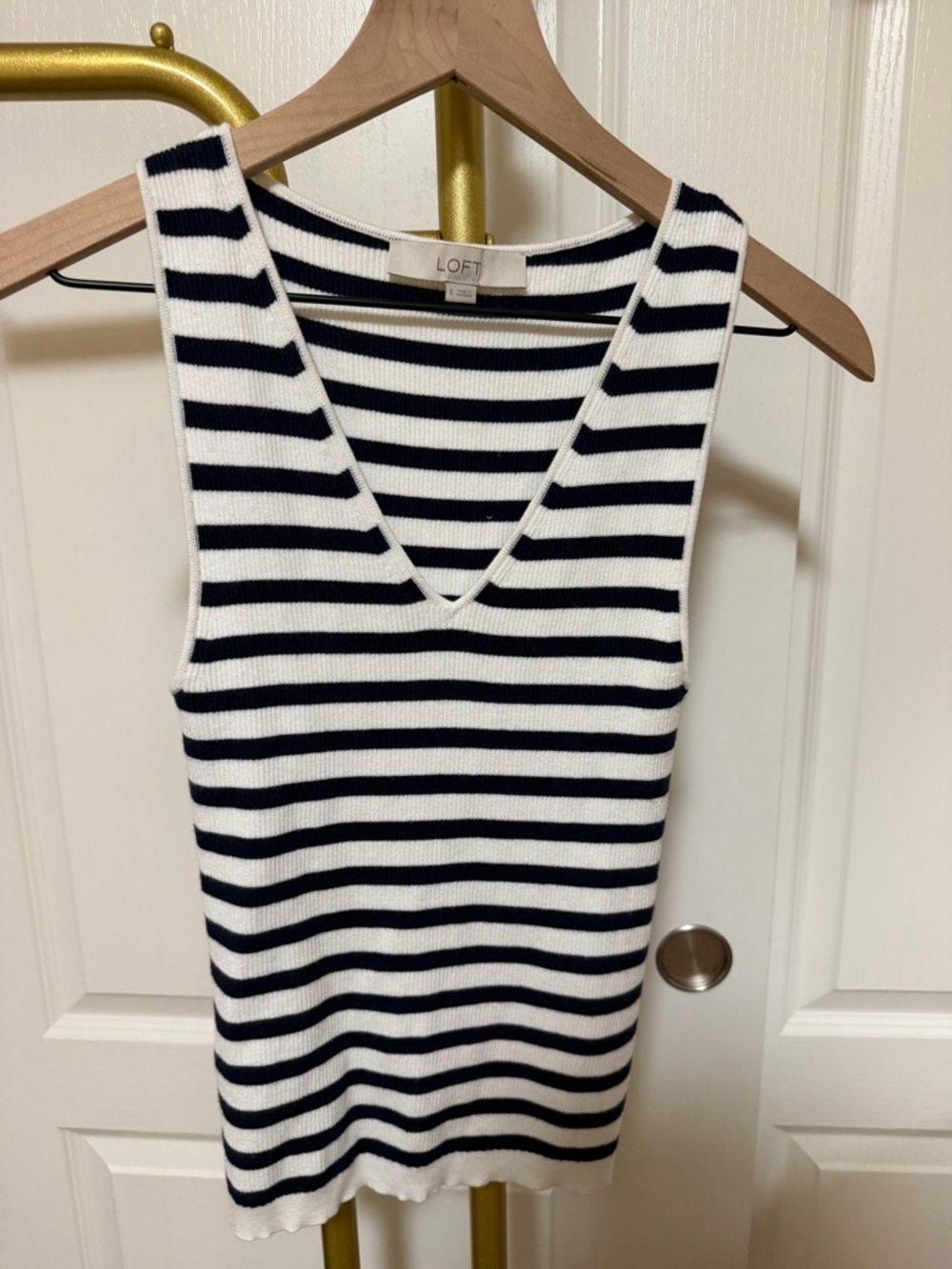 LOFT Navy and White Striped V-Neck Tank